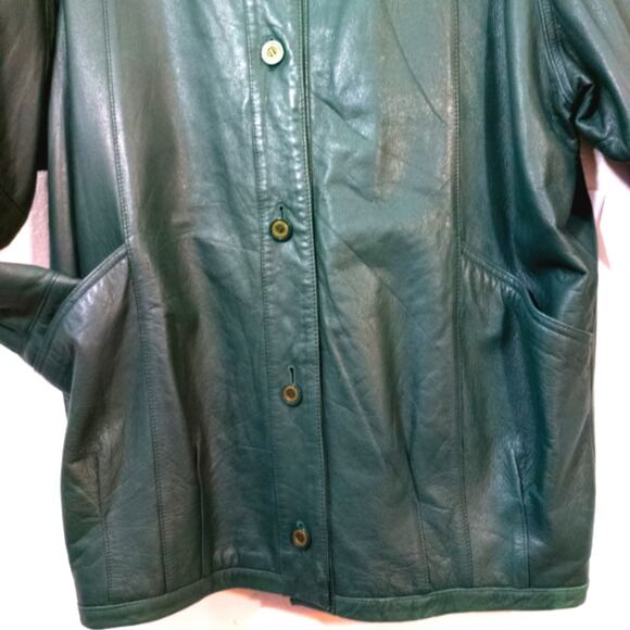 Vintage 80s forest green leather coat Jacqueline Ferrar jacket M - Picture 6 of 11